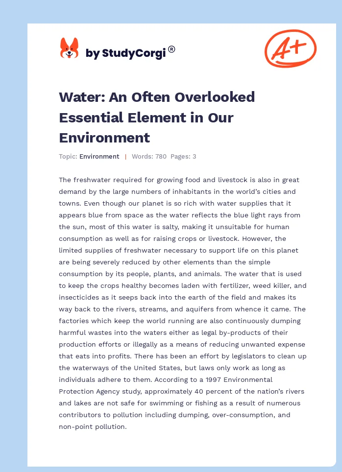 Water: An Often Overlooked Essential Element in Our Environment. Page 1