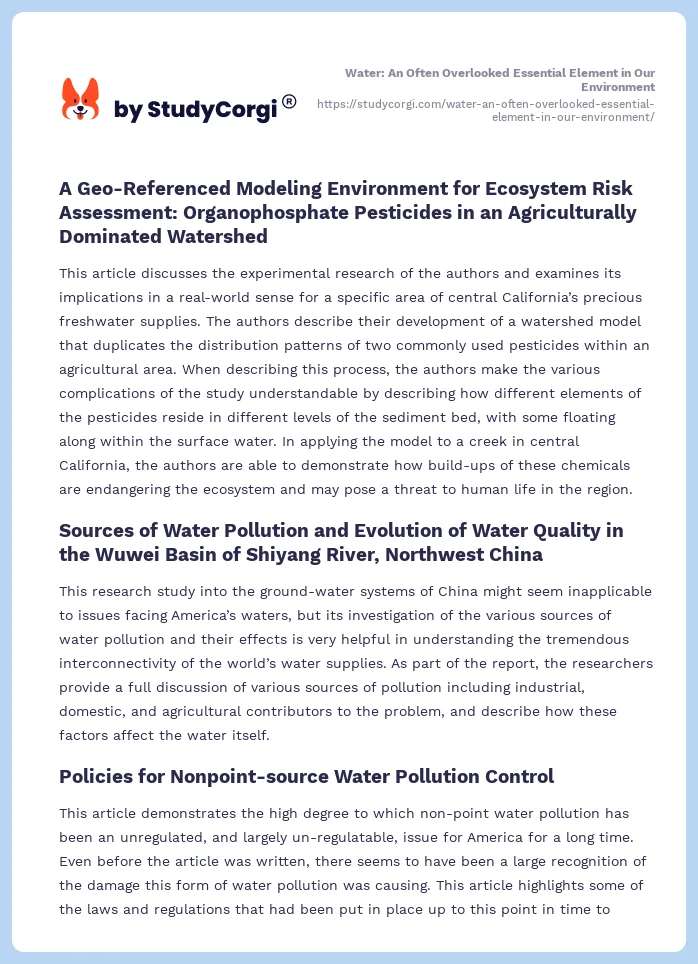 Water: An Often Overlooked Essential Element in Our Environment. Page 2