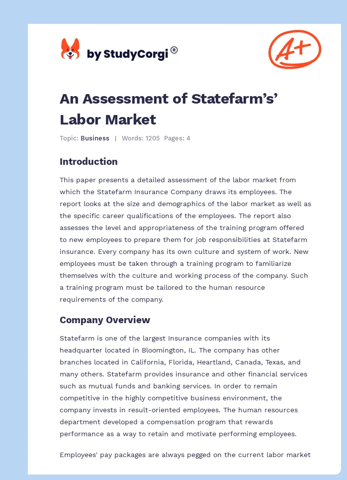 An Assessment of Statefarm’s’ Labor Market. Page 1