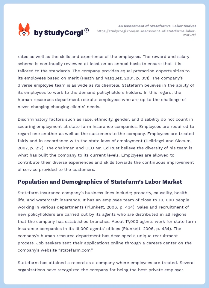 An Assessment of Statefarm’s’ Labor Market. Page 2