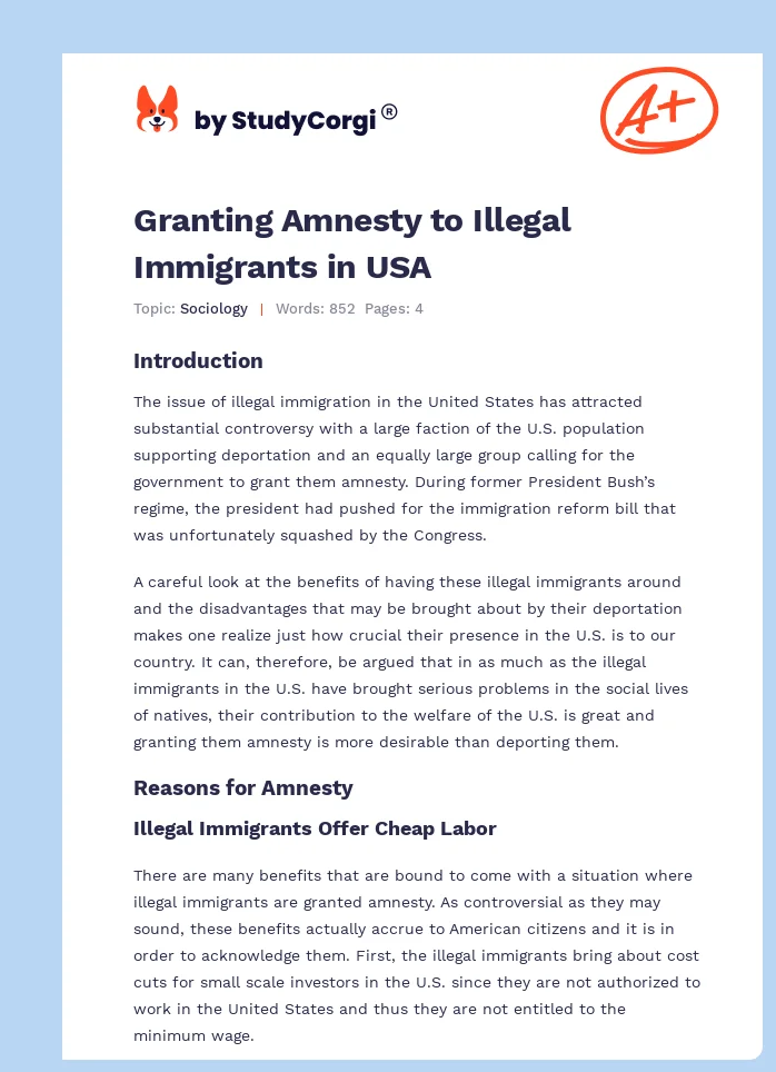 Granting Amnesty to Illegal Immigrants in USA. Page 1