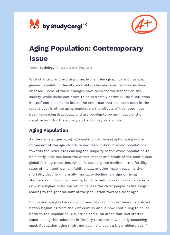 Aging Population: Contemporary Issue. Page 1