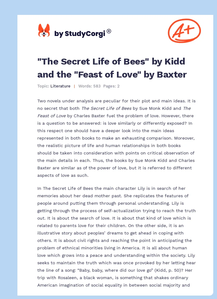 "The Secret Life of Bees" by Kidd and the "Feast of Love" by Baxter. Page 1