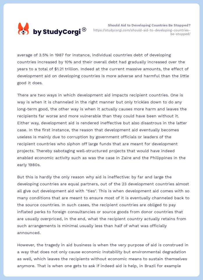Should Aid to Developing Countries Be Stopped?. Page 2
