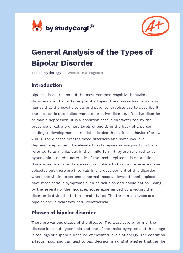 General Analysis of the Types of Bipolar Disorder. Page 1