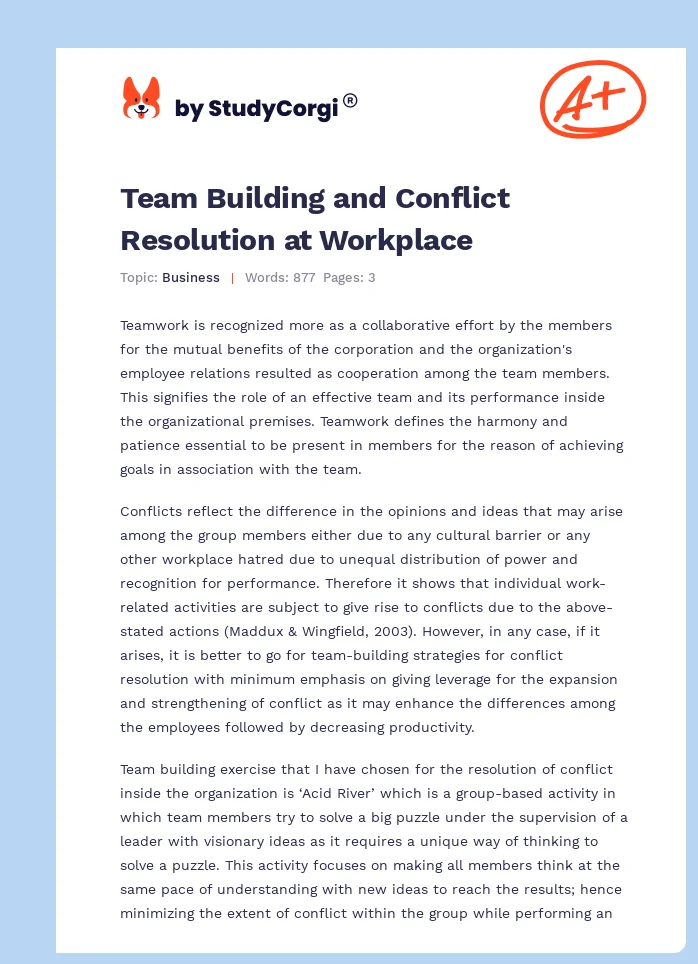 Team Building and Conflict Resolution at Workplace. Page 1