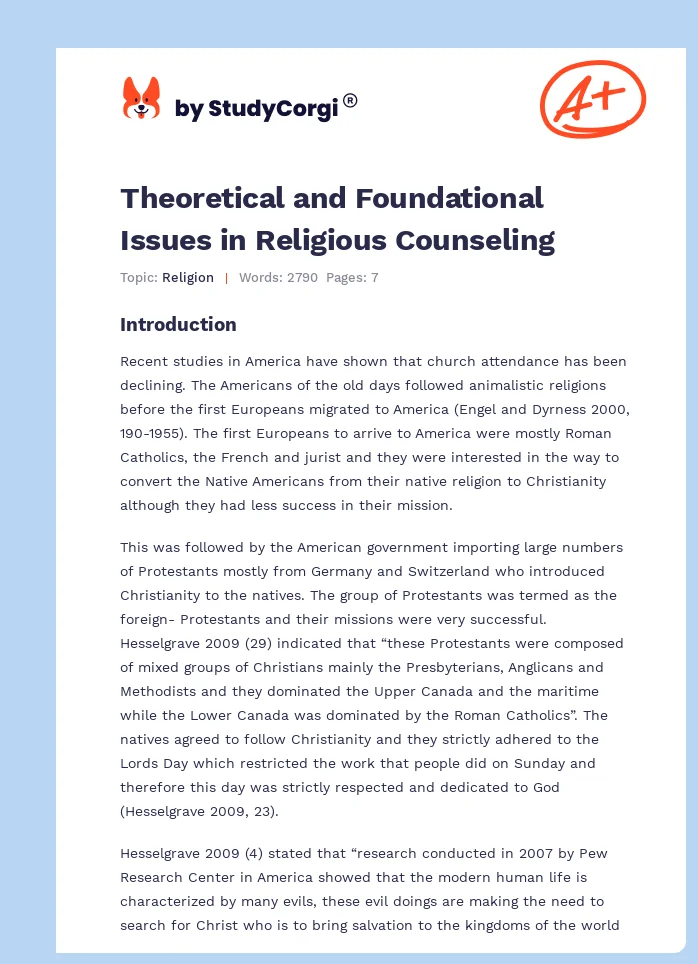 Theoretical and Foundational Issues in Religious Counseling. Page 1