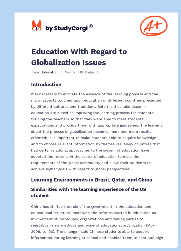Education With Regard to Globalization Issues. Page 1