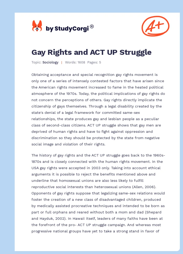 Gay Rights and ACT UP Struggle. Page 1
