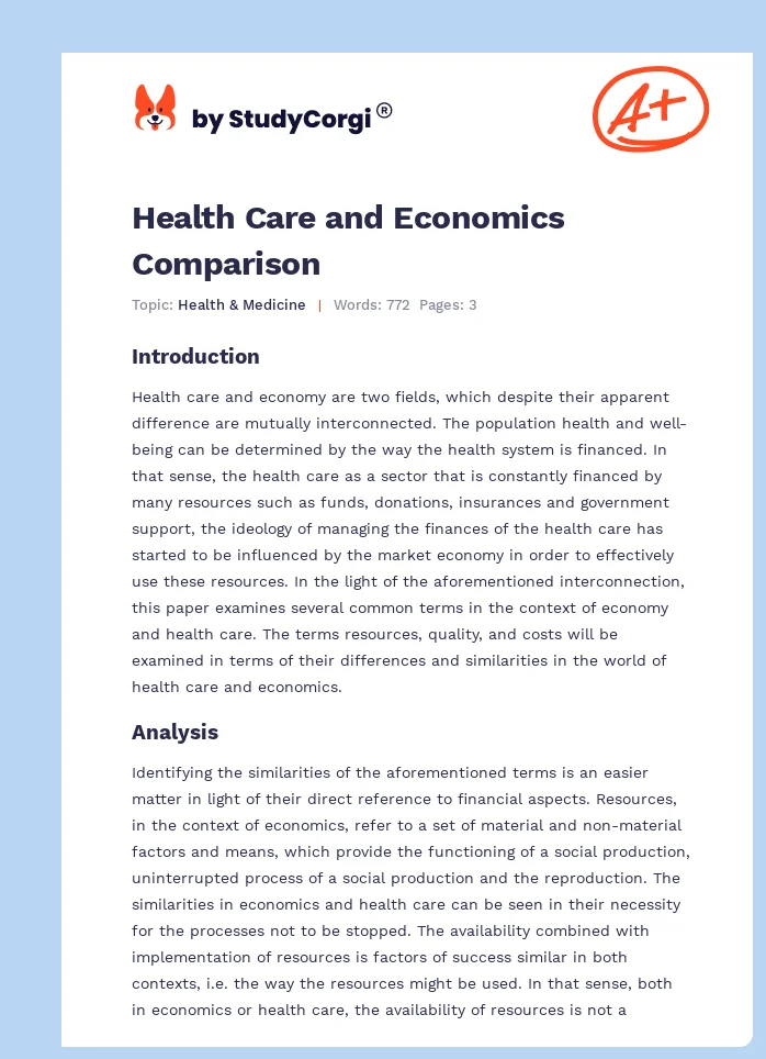 Health Care and Economics Comparison. Page 1