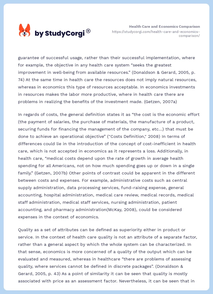 Health Care and Economics Comparison. Page 2