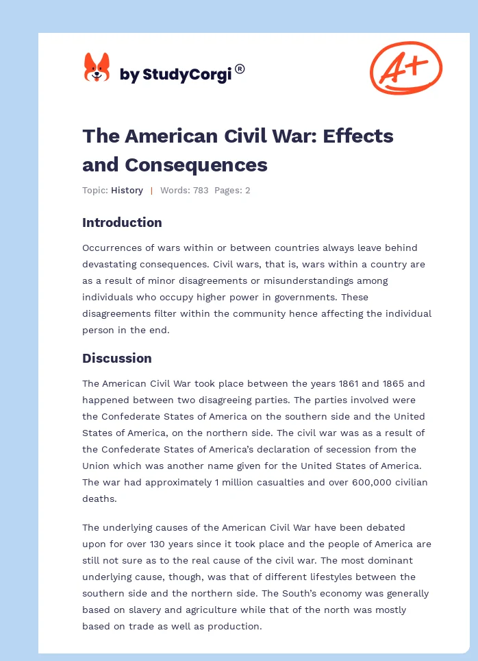 The American Civil War: Effects and Consequences. Page 1