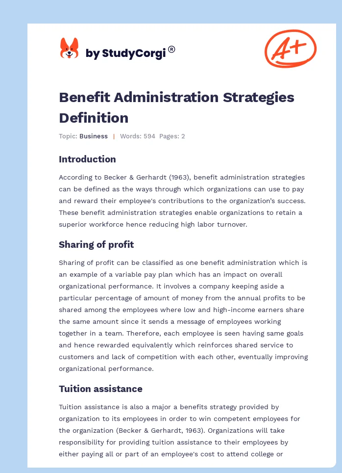 Benefit Administration Strategies Definition. Page 1