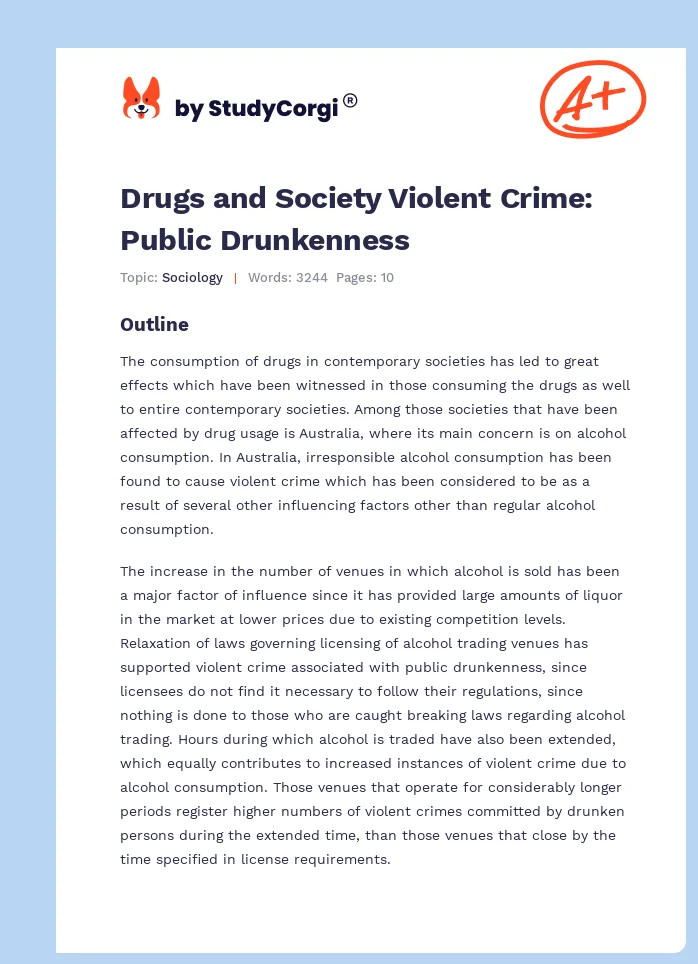 Drugs and Society Violent Crime: Public Drunkenness. Page 1
