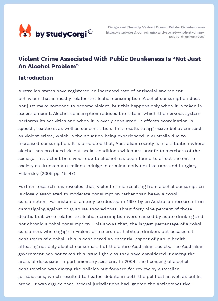 Drugs and Society Violent Crime: Public Drunkenness. Page 2