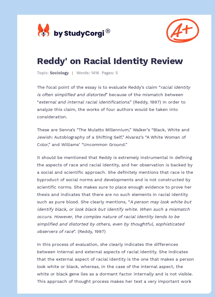 Reddy' on Racial Identity Review. Page 1