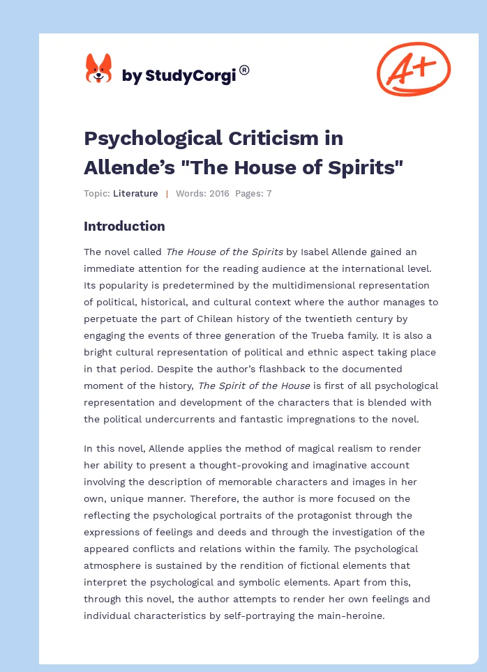 Psychological Criticism in Allende’s "The House of Spirits". Page 1