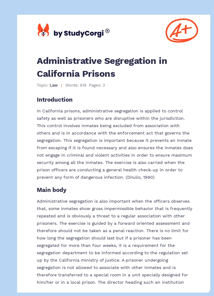 Administrative Segregation in California Prisons. Page 1