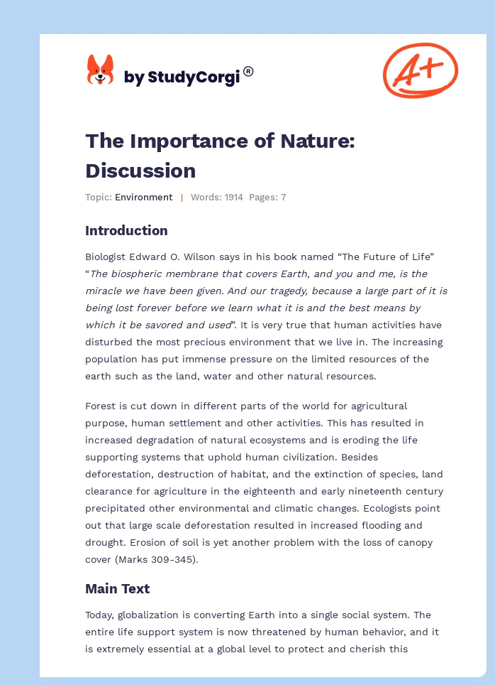 The Importance of Nature: Discussion. Page 1