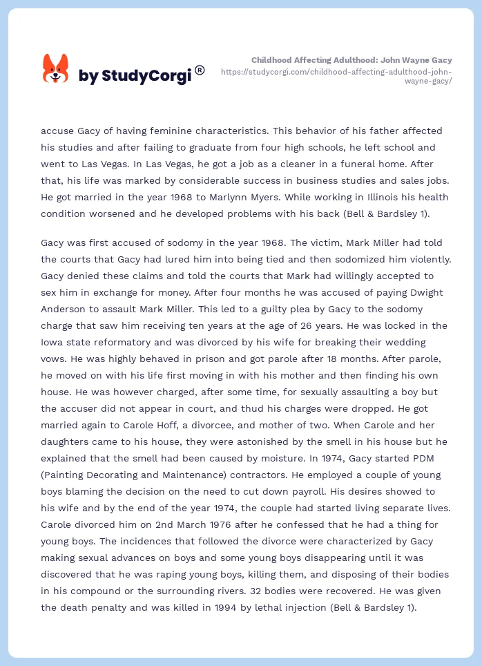 Childhood Affecting Adulthood: John Wayne Gacy. Page 2