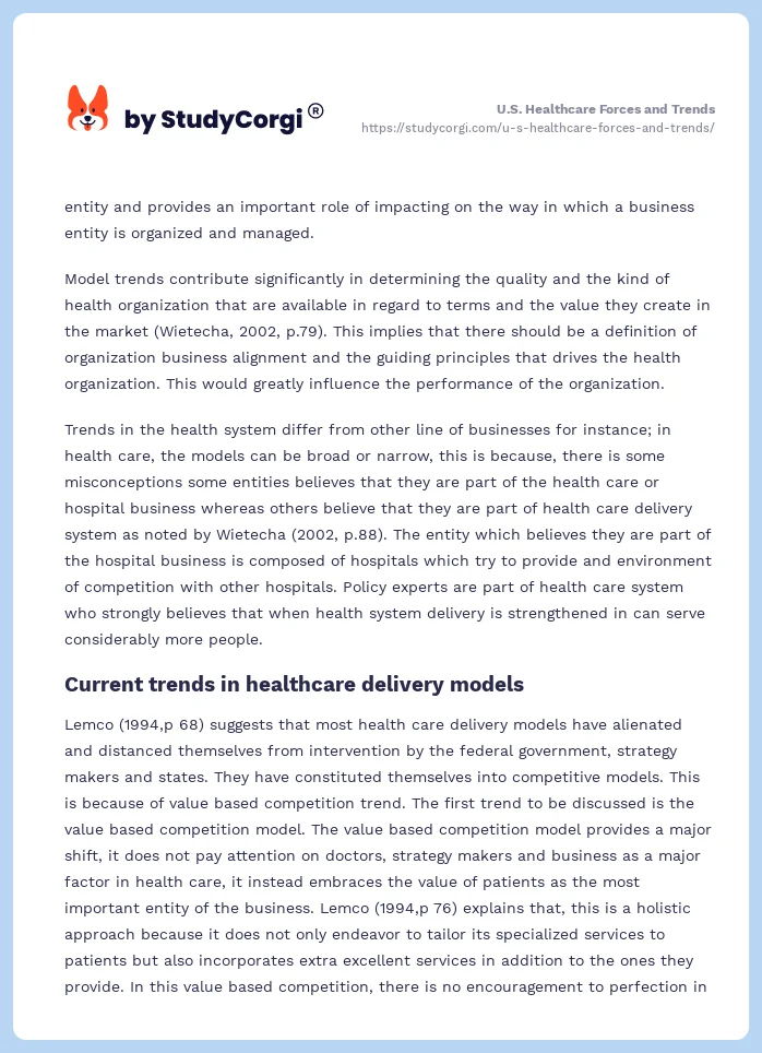 U.S. Healthcare Forces and Trends. Page 2