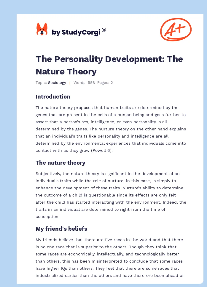 The Personality Development: The Nature Theory. Page 1