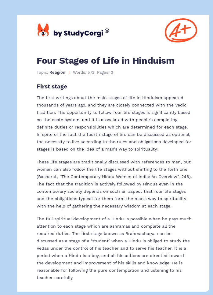 Four Stages of Life in Hinduism. Page 1