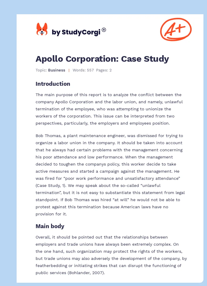 Apollo Corporation: Case Study. Page 1