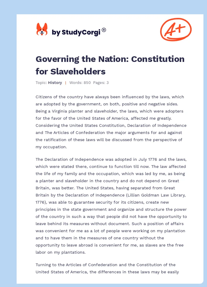 Governing the Nation: Constitution for Slaveholders. Page 1