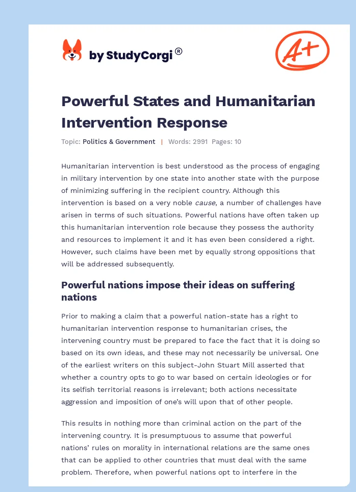 Powerful States and Humanitarian Intervention Response. Page 1