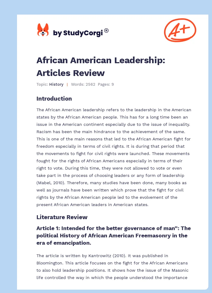 African American Leadership: Articles Review. Page 1