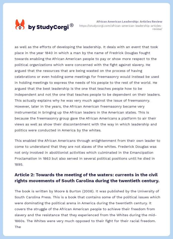 African American Leadership: Articles Review. Page 2