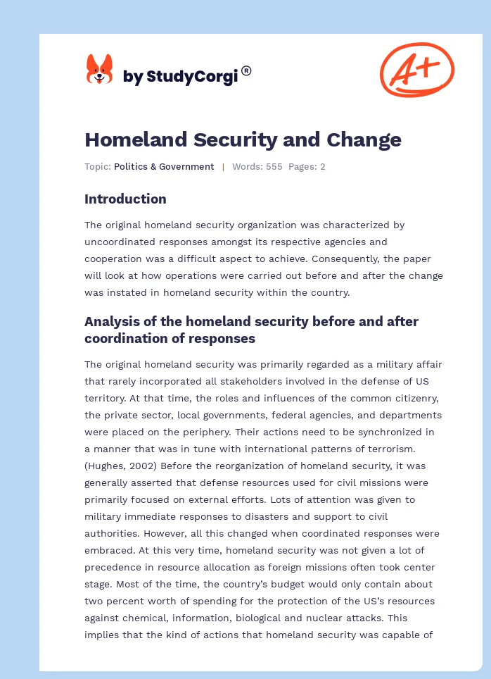 Homeland Security and Change. Page 1