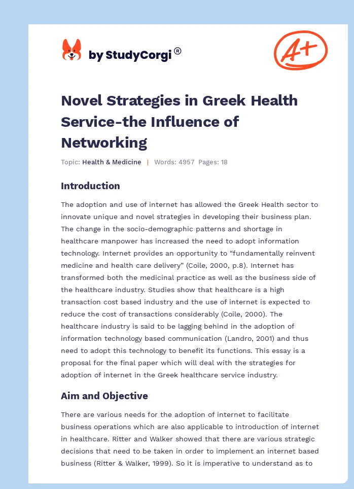 Novel Strategies in Greek Health Service-the Influence of Networking. Page 1