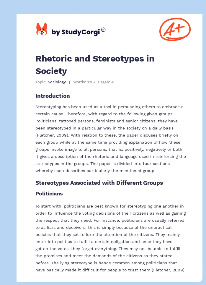 Rhetoric and Stereotypes in Society. Page 1