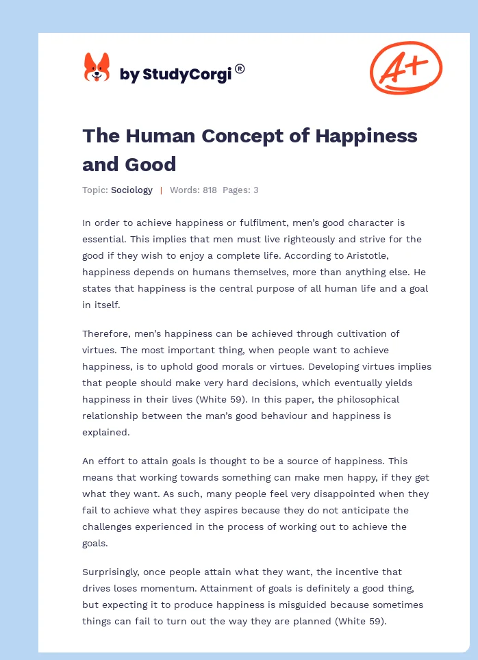 The Human Concept of Happiness and Good. Page 1