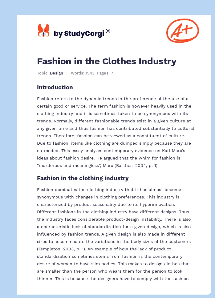 Fashion in the Clothes Industry. Page 1