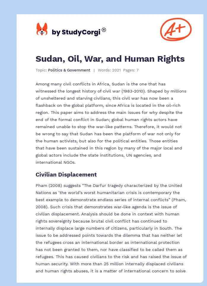 Sudan, Oil, War, and Human Rights. Page 1