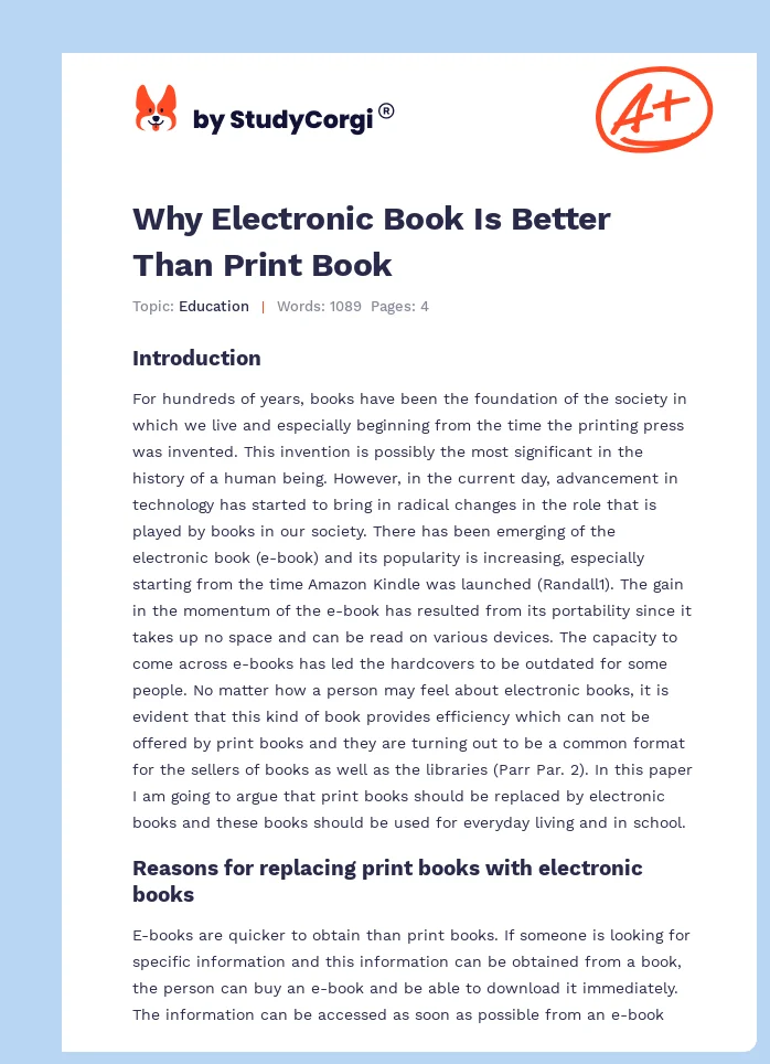Why Electronic Book Is Better Than Print Book. Page 1