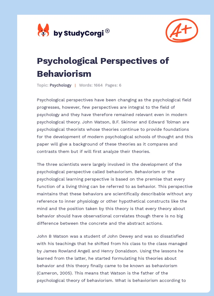 Psychological Perspectives of Behaviorism. Page 1
