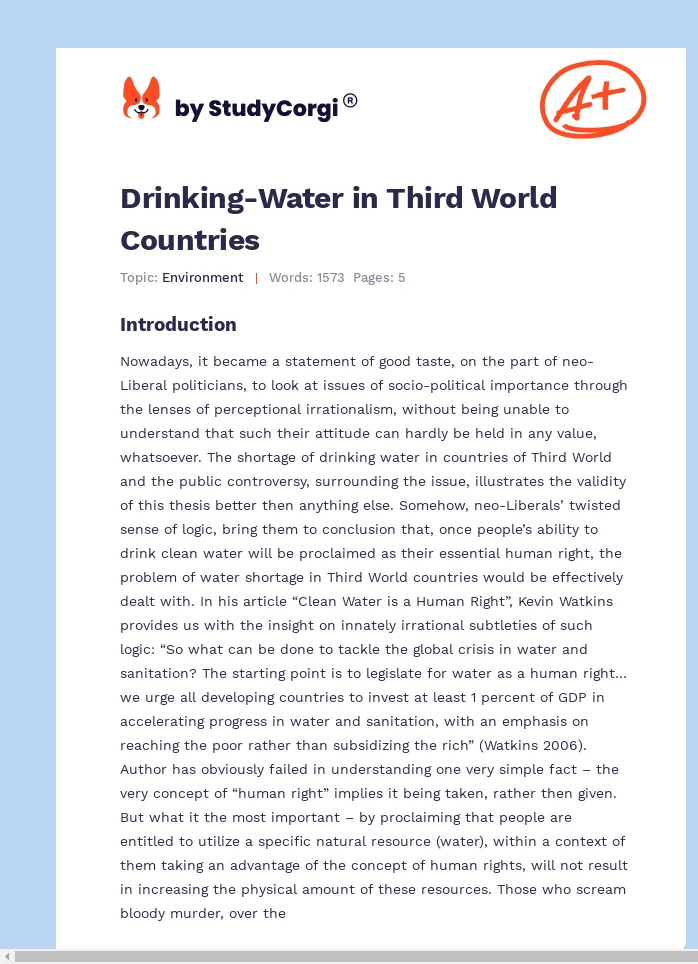 Drinking-Water in Third World Countries. Page 1