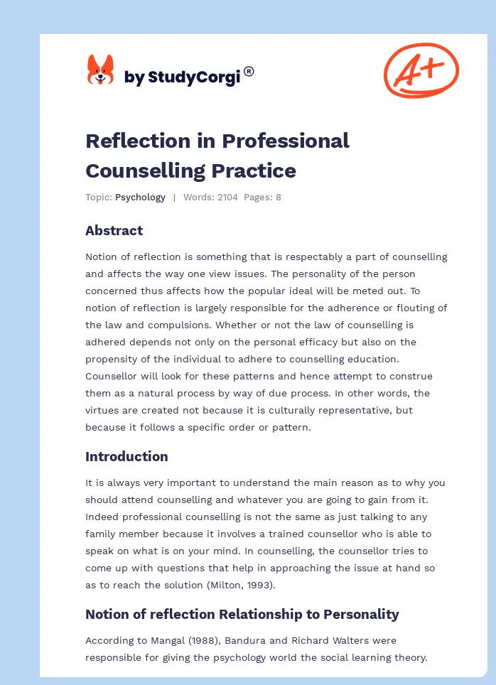 Reflection in Professional Counselling Practice. Page 1
