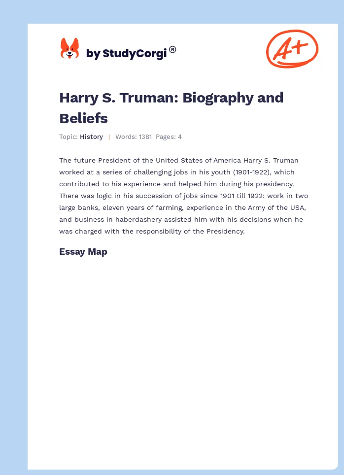Harry S. Truman: Biography and Beliefs. Page 1