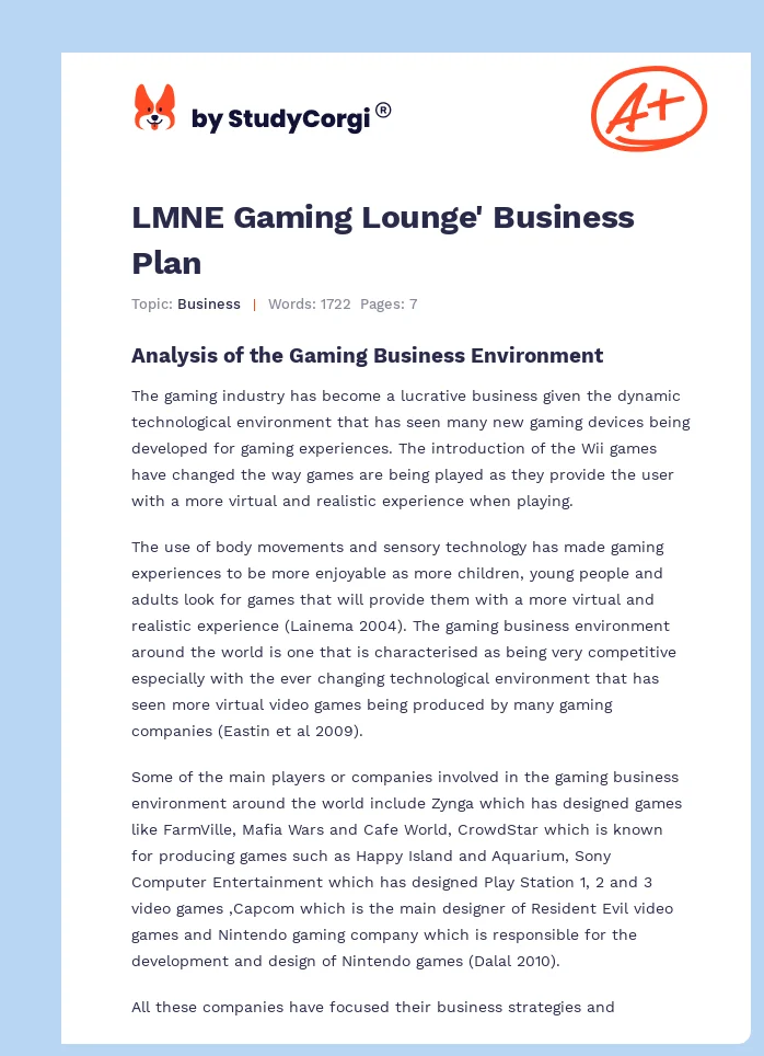 LMNE Gaming Lounge' Business Plan. Page 1