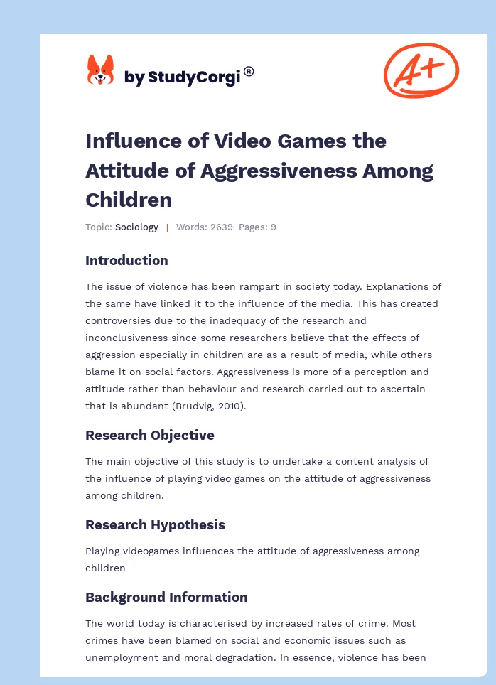 Influence of Video Games the Attitude of Aggressiveness Among Children. Page 1