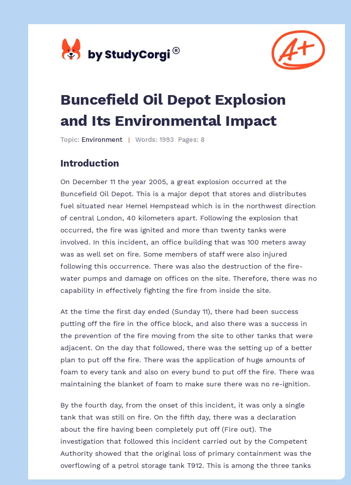 Buncefield Oil Depot Explosion and Its Environmental Impact. Page 1