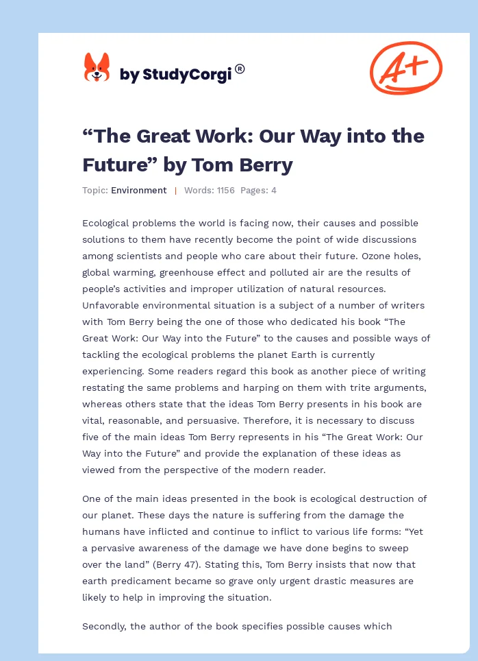 “The Great Work: Our Way into the Future” by Tom Berry. Page 1