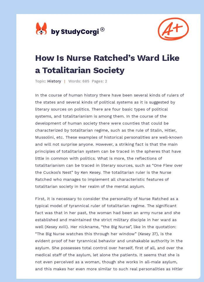 How Is Nurse Ratched’s Ward Like a Totalitarian Society. Page 1