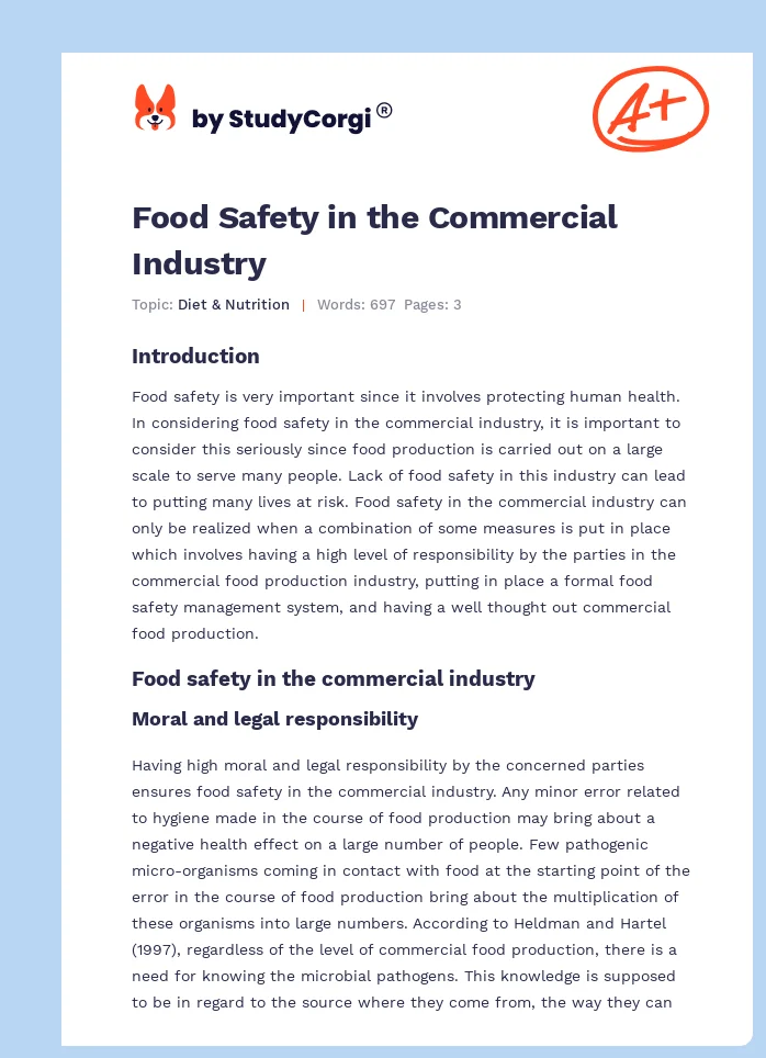 Food Safety in the Commercial Industry. Page 1