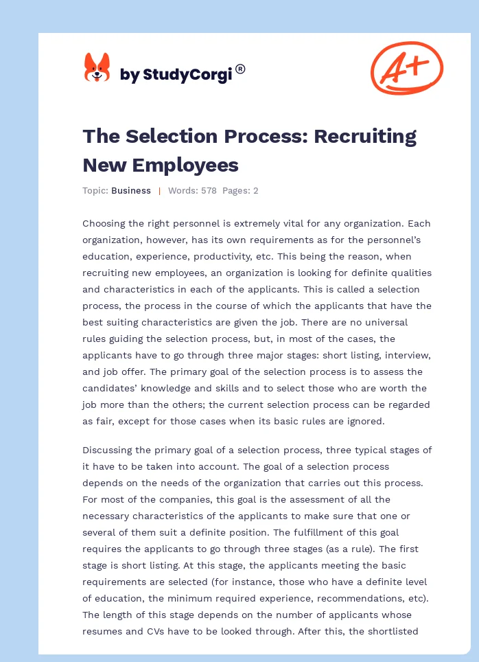 The Selection Process: Recruiting New Employees. Page 1